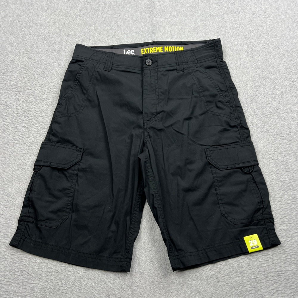 Lee Extreme Motion Crossroad Cargo Shorts Mens 29 Black Canvas Utility Stretch